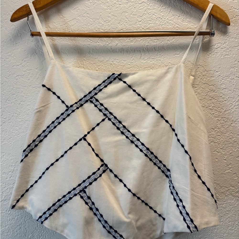 Cropped White and Blue Striped Women's summer tank